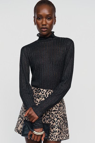 Pilcro Lurex Ribbed Turtleneck Top