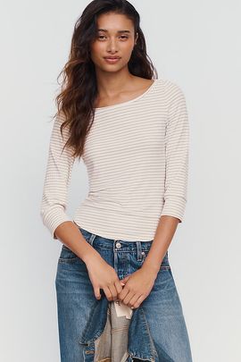 Pilcro Lurex Stripe Boatneck Top