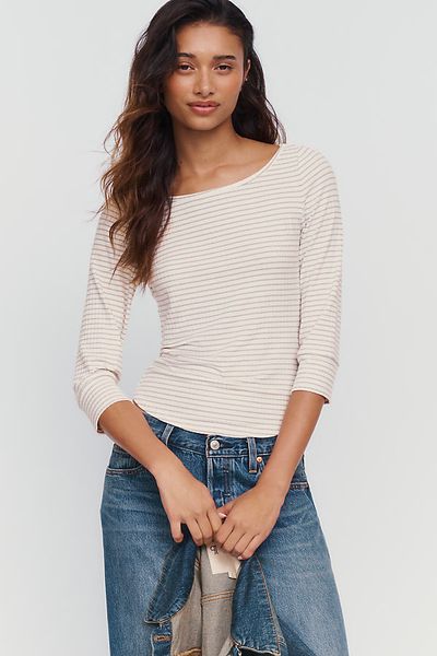 Pilcro Lurex Stripe Boatneck Top