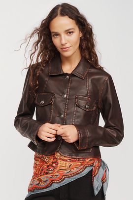 Pilcro Marine Shrunken Faux Leather Jacket