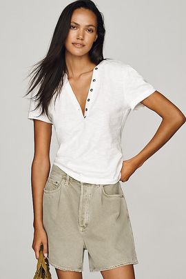 Pilcro Meadow 100% Cotton Henley Tee