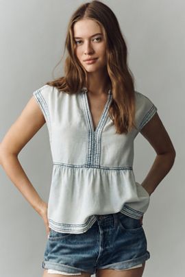 Pilcro Muscle Shirt in Cross-Weave Cotton Top