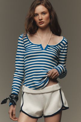 Pilcro Notched Long-Sleeve Tee