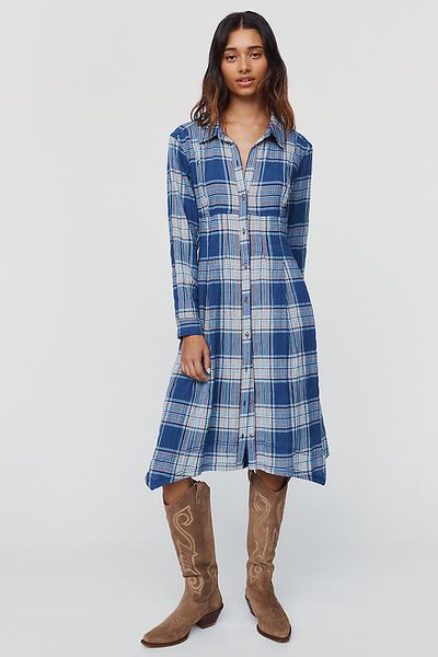Pilcro Plaid Waisted Midi Shirtdress