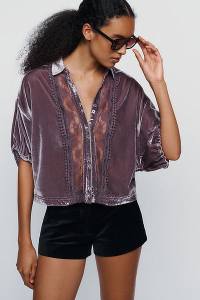 Pilcro Quincy Velvet Lace Blouse