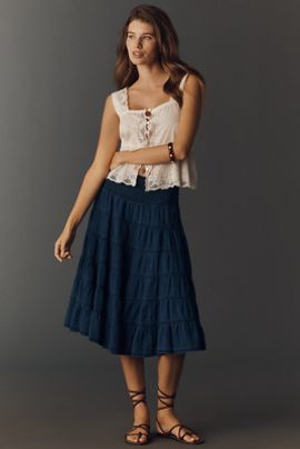 Pilcro Reese 100% Cotton Smocked Midi Skirt