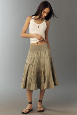 Pilcro Reese 100% European Linen Midi Skirt by Pilcro