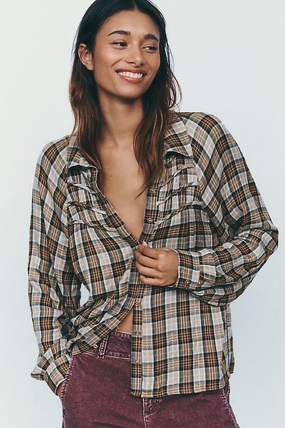 Pilcro Ruched-Yoke Buttondown Shirt