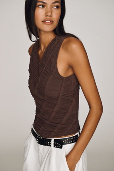 Pilcro Ruched Mesh Tank Top