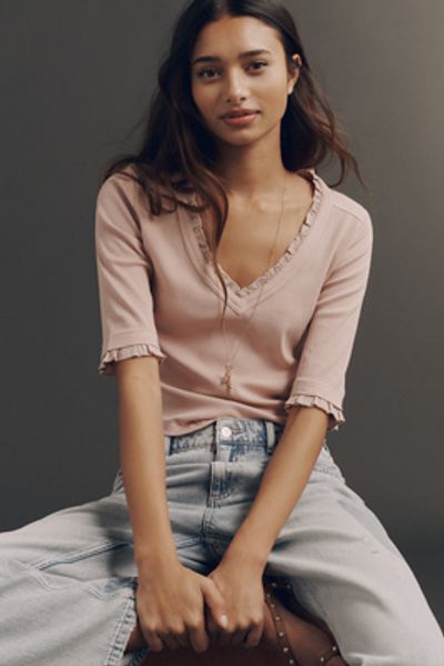Pilcro Ruffled V-Neck Half-Sleeve Tee