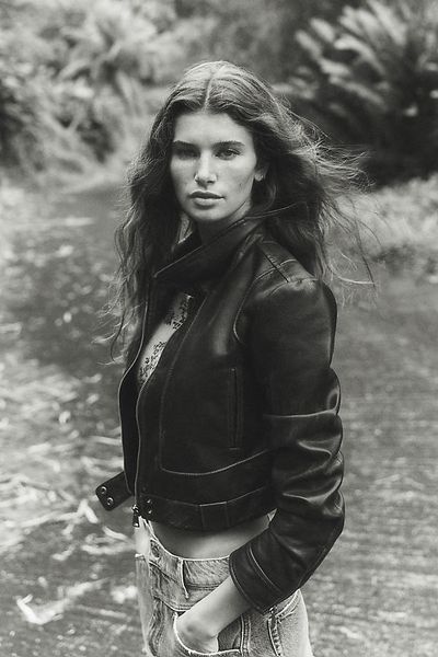 Pilcro Rumi Shrunken Faux Leather Moto Jacket