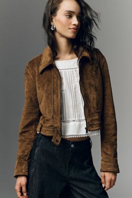Pilcro Rumi Shrunken Stretch Faux Suede Moto Jacket by Pilcro