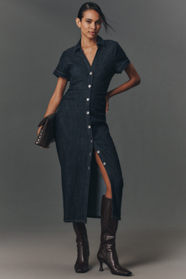 pilcro short-sleeve ruffled midi shirt dress Short-sleeve Ruffled Midi Shirt Dress