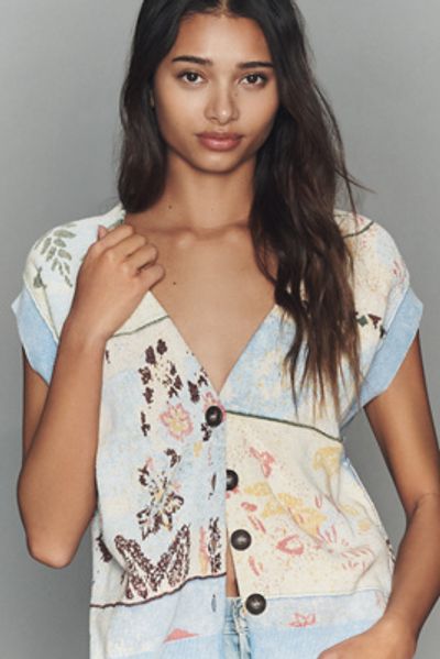 Pilcro Sleeveless Floral Cardigan Sweater