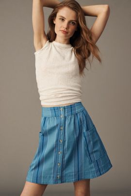 Pilcro Striped Button-Front Utility Mini Skirt