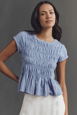 Pilcro Tabby Cotton Smocked Peplum Tee