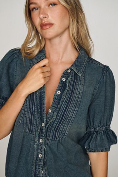 Pilcro Tallulah Cotton Denim Buttondown Top
