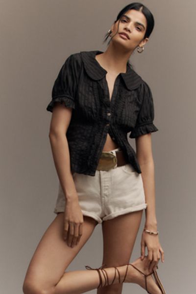 Pilcro The Keira Waisted Tuxedo-Front Blouse by Pilcro