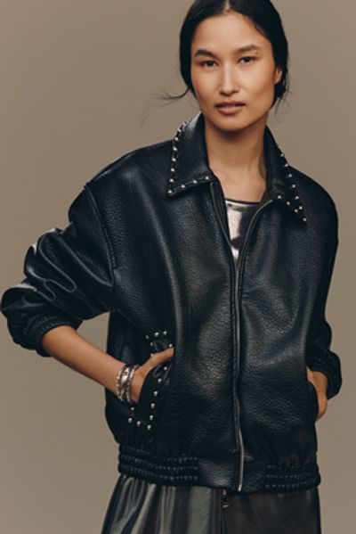 Pilcro - The Rylie Studded Faux-Leather Bomber Jacket by