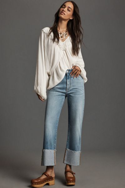 Pilcro The Scotty Cuffed High-Rise Straight-Leg Jeans by Pilcro