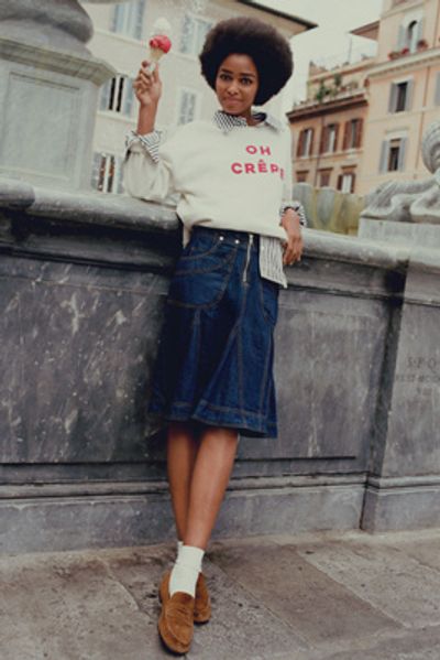 Pilcro Winona Fluted Denim Knee-Length Skirt