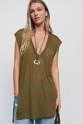 Pilcro Wool Blend Deep V-Neck Tissue Tee