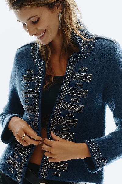 Pilcro Wool Blend Studded Cardigan