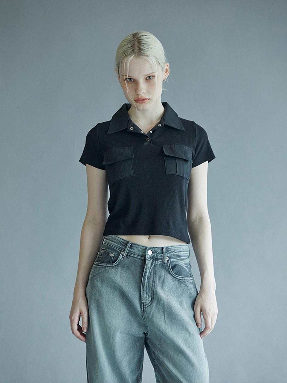 PINBLACK flap pocket short sleeve T-shirt black
