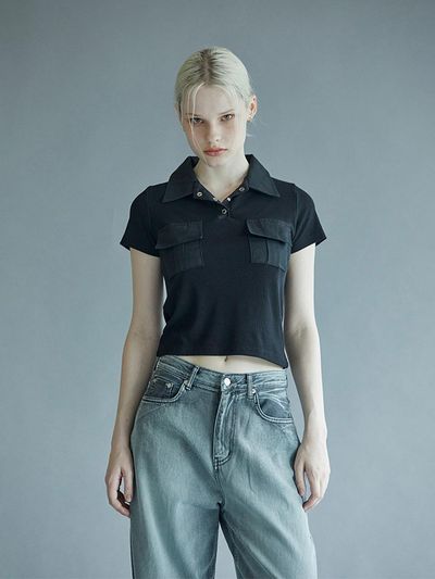 PINBLACK flap pocket short sleeve T-shirt black