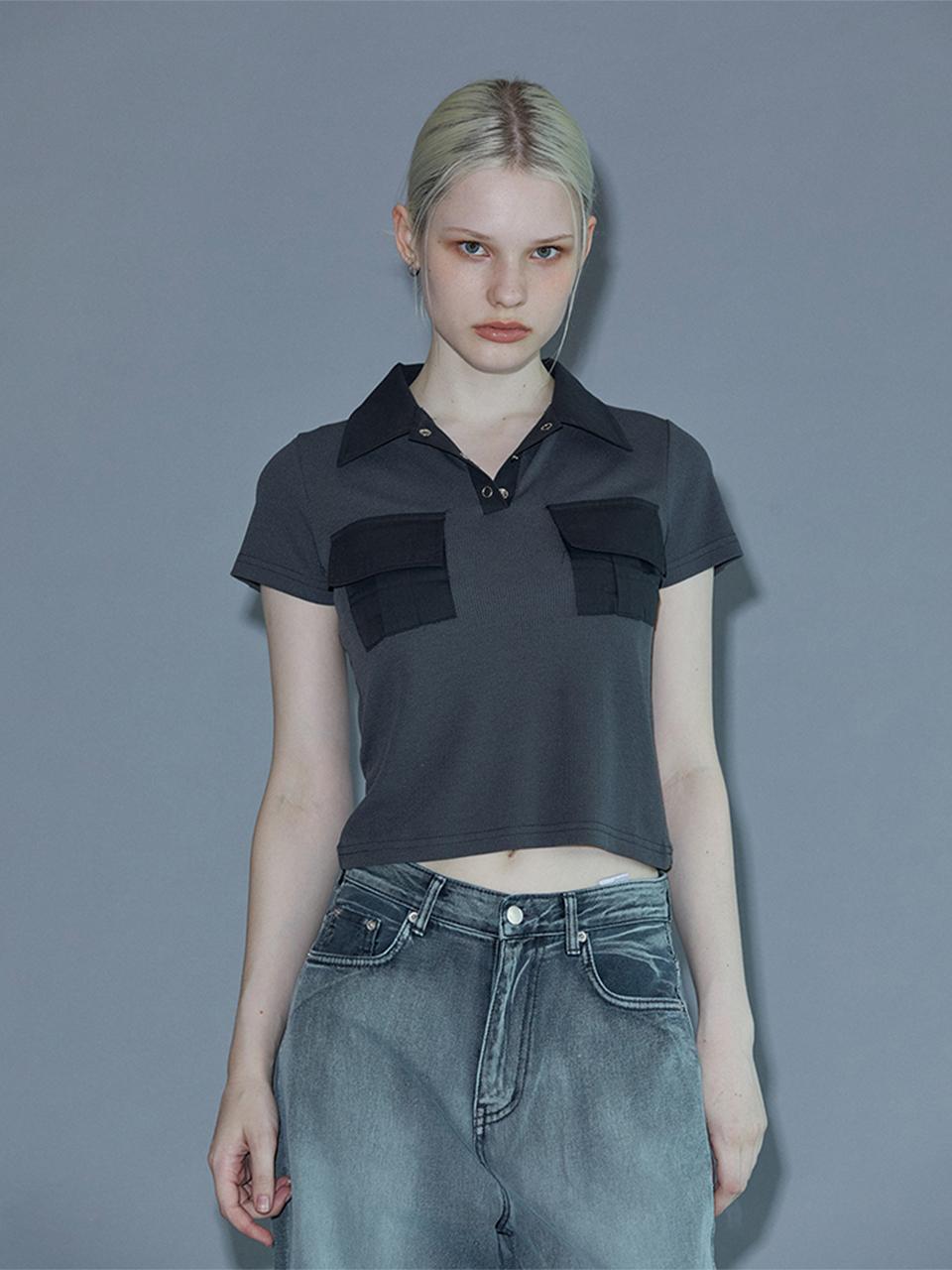 PINBLACK Flap pocket short sleeve T-shirt gray