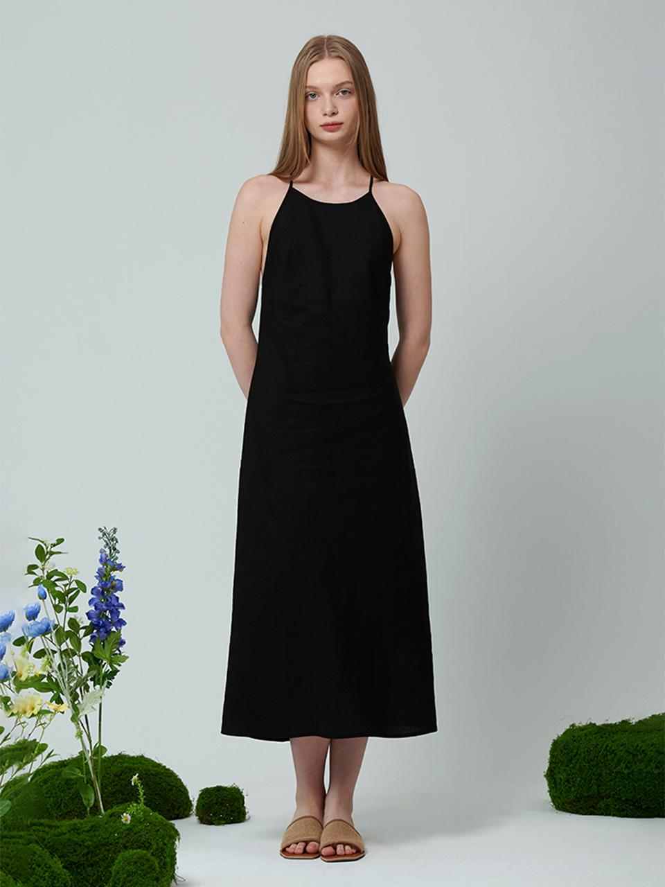 PINBLACK linen halter dress black