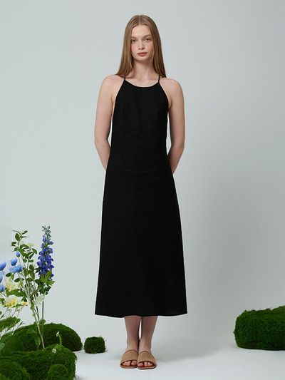 PINBLACK linen halter dress black
