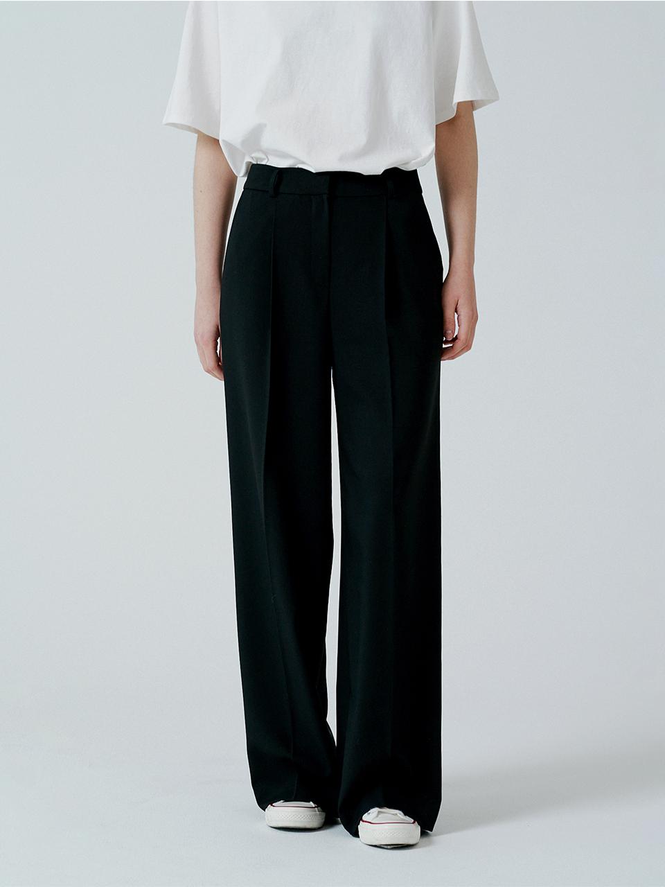 PINBLACK One tuck semi-wide pants black