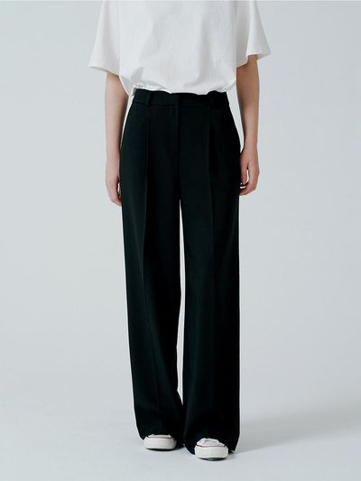 PINBLACK One tuck semi-wide pants black