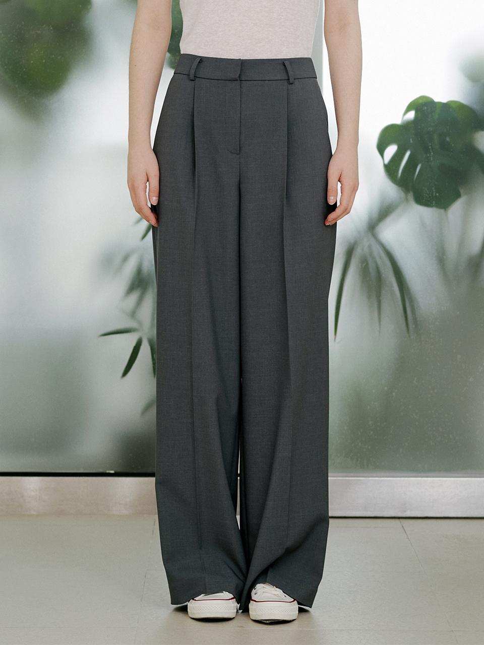 PINBLACK One tuck semi-wide pants gray