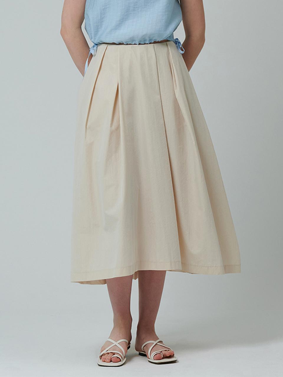 PINBLACK Pintuck Flare Volume Skirt Beige