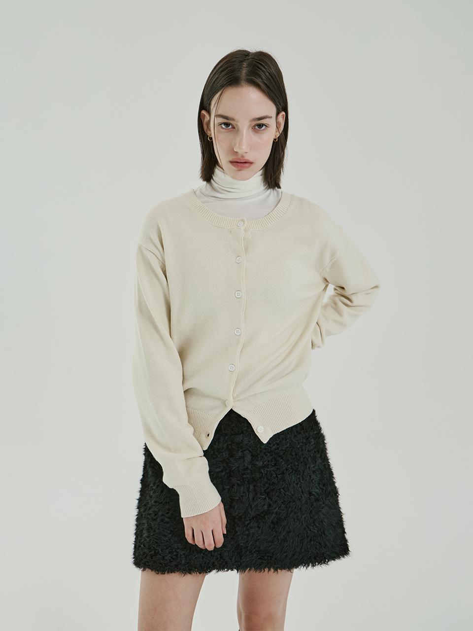 PINBLACK Round neck button up knit cardigan cream