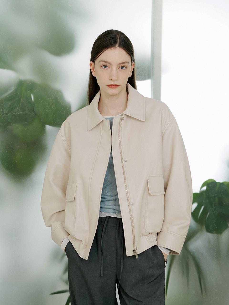 PINBLACK Semi-Oversized-Fit Leather Blouson Jumper beige