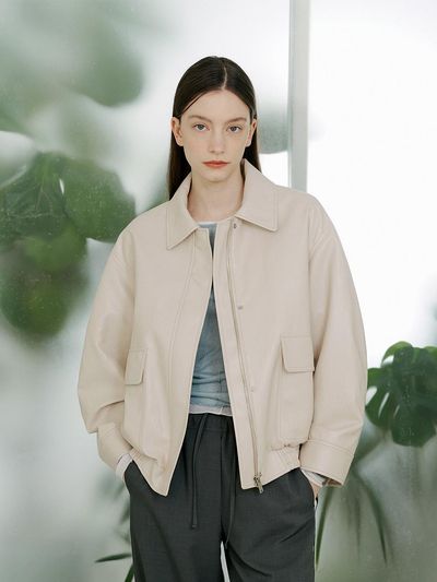 PINBLACK Semi-Oversized-Fit Leather Blouson Jumper beige