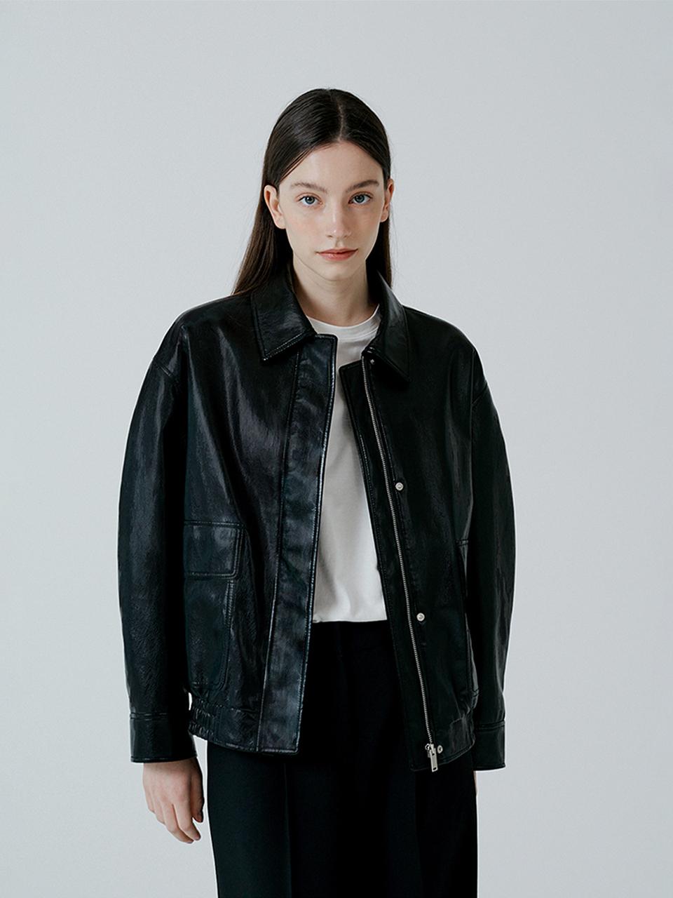 PINBLACK Semi-Oversized-fit Leather Blouson Jumper Black