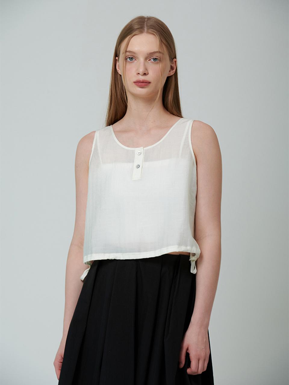 PINBLACK soft see-through string sleeveless blouse beige