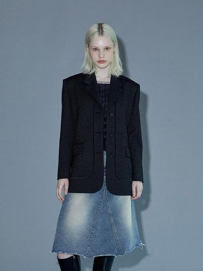 PINBLACK (WOMEN) Italy wool two-tone twill blazer