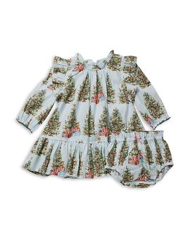 Pink Chicken Pink Chicken Girls' Harper Cotton Poplin Christmas Tree Dress & Bloomers Set