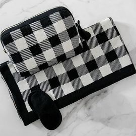 Pink Lemonade Pink Lemonade Plaid Organic Cotton Travel Blanket and Eye Mask Set