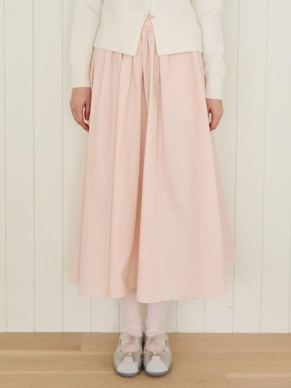 PINK PINEAPPLE Blooming Shirring Cotton Maxi Skirt [Pink]