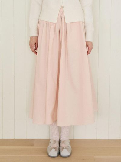 PINK PINEAPPLE Blooming Shirring Cotton Maxi Skirt [Pink]