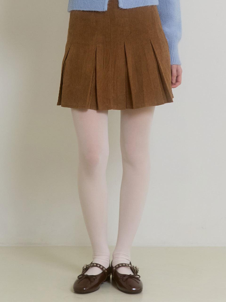 PINK PINEAPPLE CUDDLE CORDUROY PLEATS SKIRT_BROWN