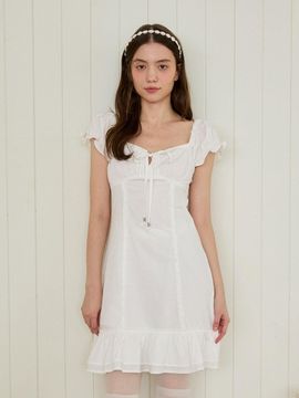 PINK PINEAPPLE Petite Puff Frill Cotton Dress [Beige]