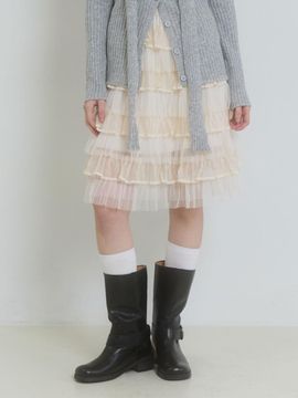 PINK PINEAPPLE TWILIGHT VELVET TIERED SKIRT_LIGHT BEIGE