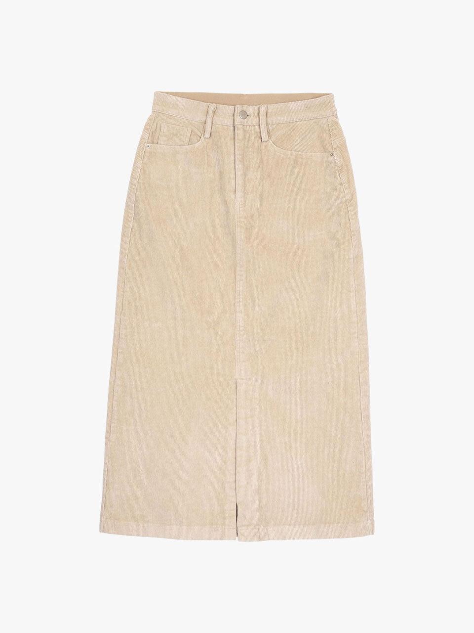 PINK PINEAPPLE WINTER SLIT CORDUROY SKIRT_BEIGE